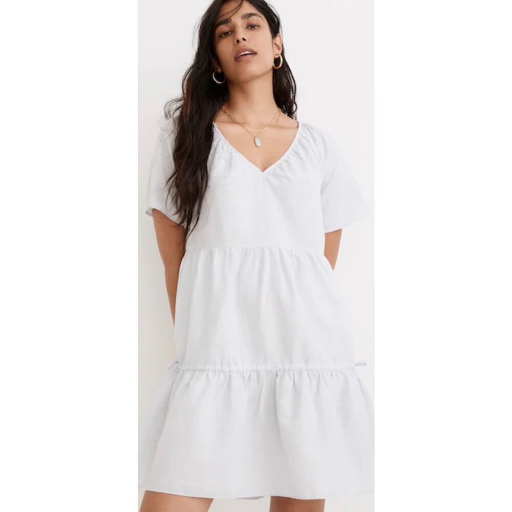 Madewell Linen Blend Lorelei Mini Dress Tiered Size 1X Lagenlook Beachy Summer